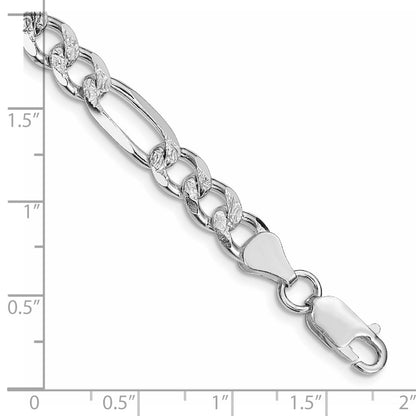 Sterling Silver Rhodium-plated 7.25mm Pav Flat Figaro Chain