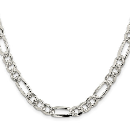Sterling Silver 8mm Pav Flat Figaro Chain
