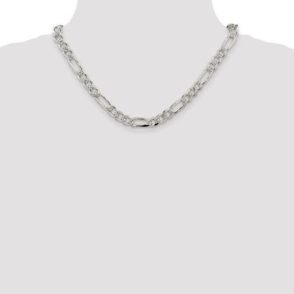 Sterling Silver 8mm Pav Flat Figaro Chain