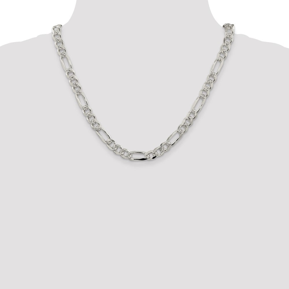 Sterling Silver 8mm Pav Flat Figaro Chain