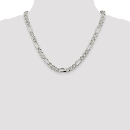 Sterling Silver 8mm Pav Flat Figaro Chain