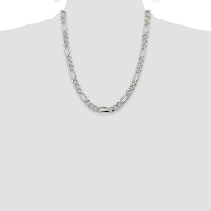 Sterling Silver 8mm Pav Flat Figaro Chain