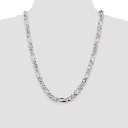 Sterling Silver 8mm Pav Flat Figaro Chain