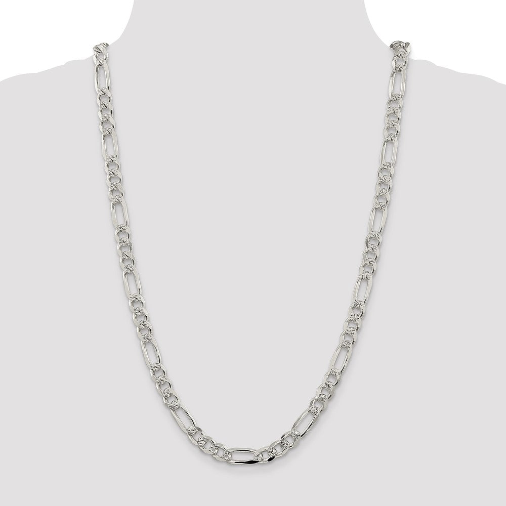 Sterling Silver 8mm Pav Flat Figaro Chain