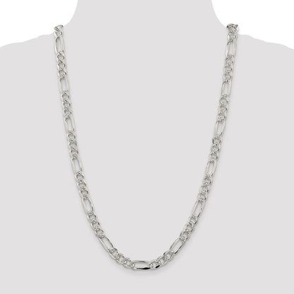 Sterling Silver 8mm Pav Flat Figaro Chain