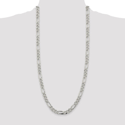 Sterling Silver 8mm Pav Flat Figaro Chain