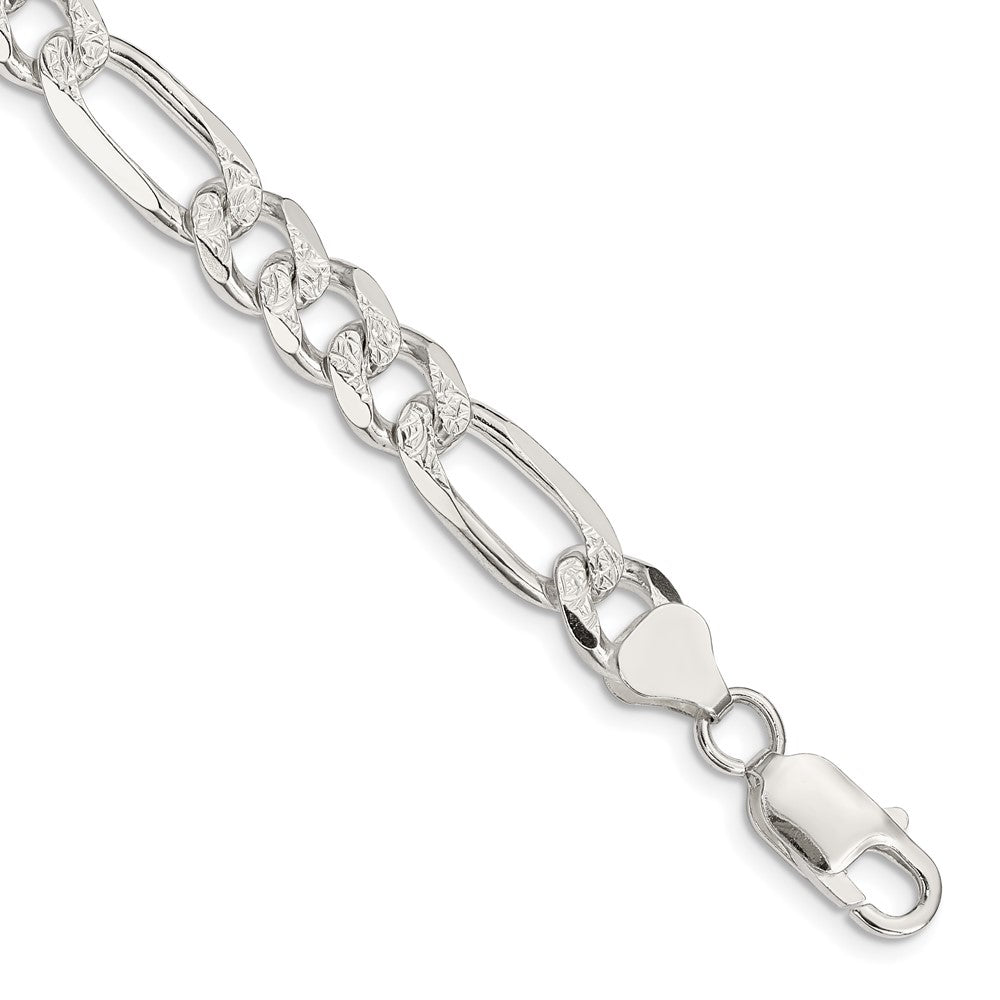 Sterling Silver 8mm Pav Flat Figaro Chain