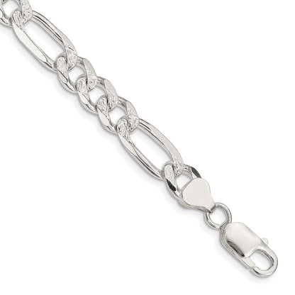 Sterling Silver 8mm Pav Flat Figaro Chain