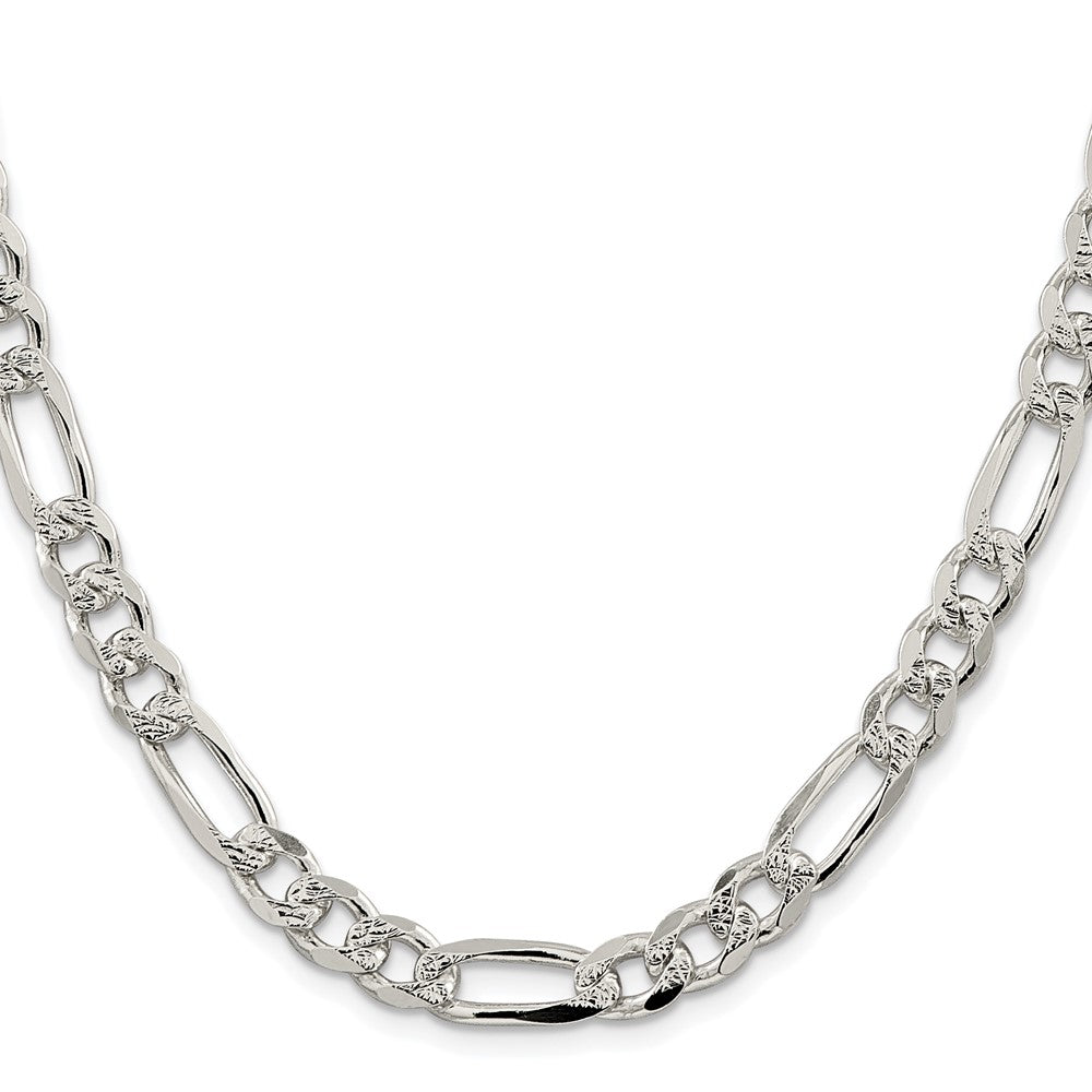 Sterling Silver Rhodium-plated 8mm Pav Flat Figaro Chain