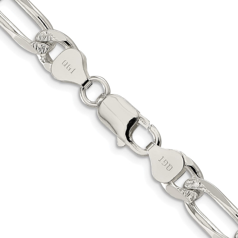 Sterling Silver Rhodium-plated 8mm Pav Flat Figaro Chain