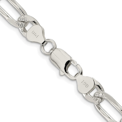 Sterling Silver Rhodium-plated 8mm Pav Flat Figaro Chain