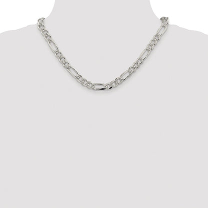 Sterling Silver Rhodium-plated 8mm Pav Flat Figaro Chain