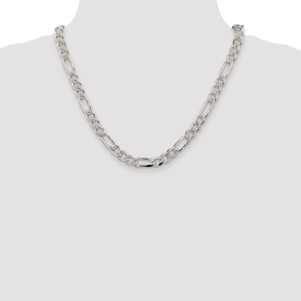 Sterling Silver Rhodium-plated 8mm Pav Flat Figaro Chain
