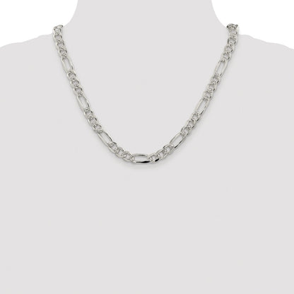 Sterling Silver Rhodium-plated 8mm Pav Flat Figaro Chain
