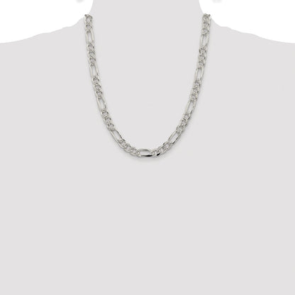 Sterling Silver Rhodium-plated 8mm Pav Flat Figaro Chain