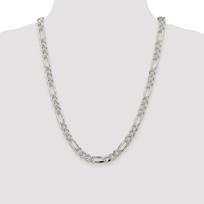 Sterling Silver Rhodium-plated 8mm Pav Flat Figaro Chain