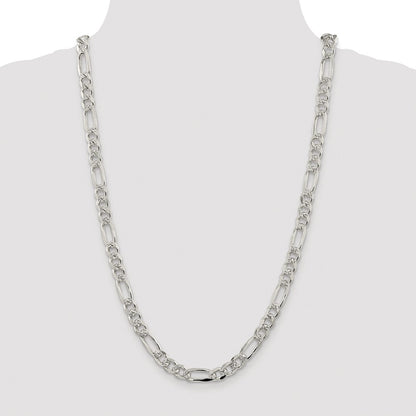 Sterling Silver Rhodium-plated 8mm Pav Flat Figaro Chain