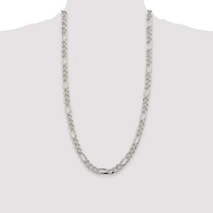 Sterling Silver Rhodium-plated 8mm Pave Flat Figaro Chain