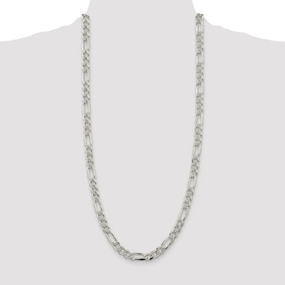 Sterling Silver Rhodium-plated 8mm Pav Flat Figaro Chain