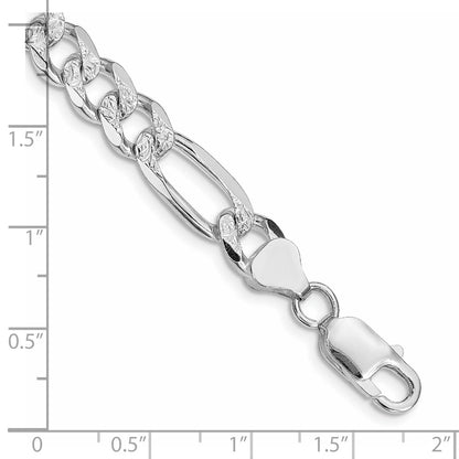 Sterling Silver Rhodium-plated 8mm Pav Flat Figaro Chain