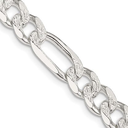 Sterling Silver 8mm Pav Flat Figaro Chain