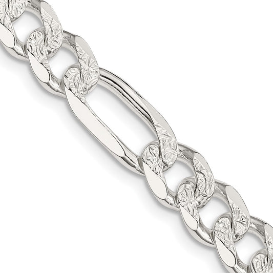 Sterling Silver 8mm Pav Flat Figaro Chain