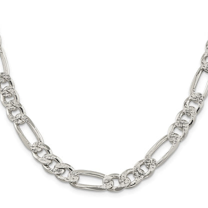 Sterling Silver 9.5mm Pav Flat Figaro Chain