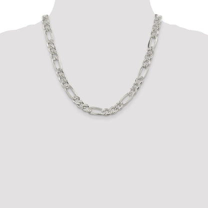 Sterling Silver 9.5mm Pav Flat Figaro Chain