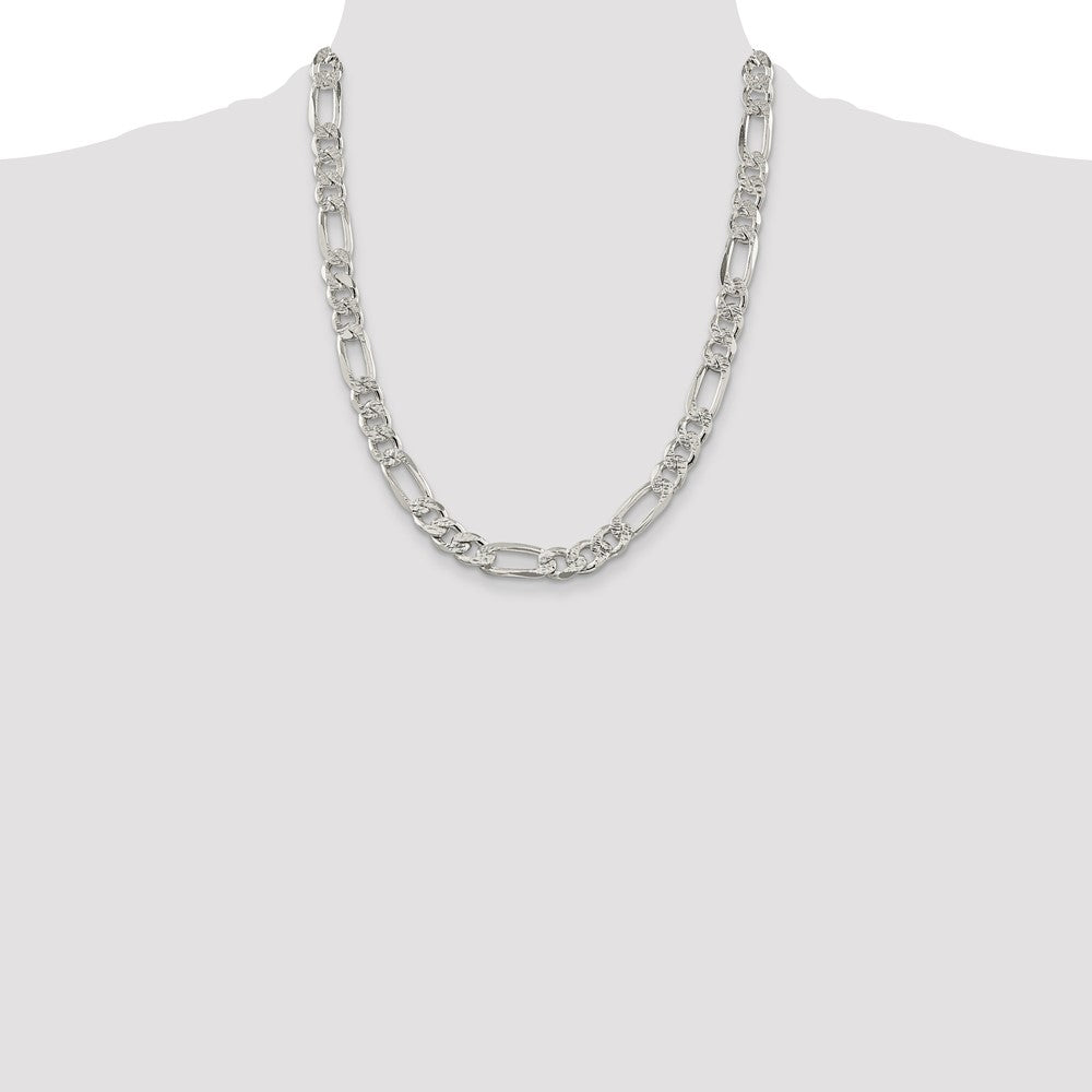 Sterling Silver 9.5mm Pav Flat Figaro Chain
