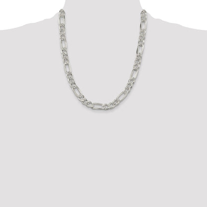 Sterling Silver 9.5mm Pav Flat Figaro Chain