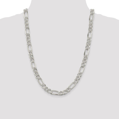 Sterling Silver 9.5mm Pav Flat Figaro Chain