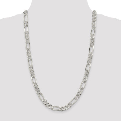 Sterling Silver 9.5mm Pav Flat Figaro Chain