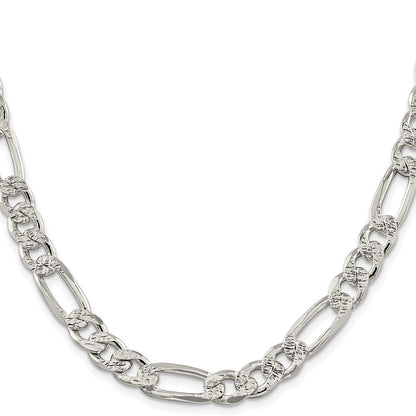 Sterling Silver Rhodium-plated 9.5mm Pav Flat Figaro Chain