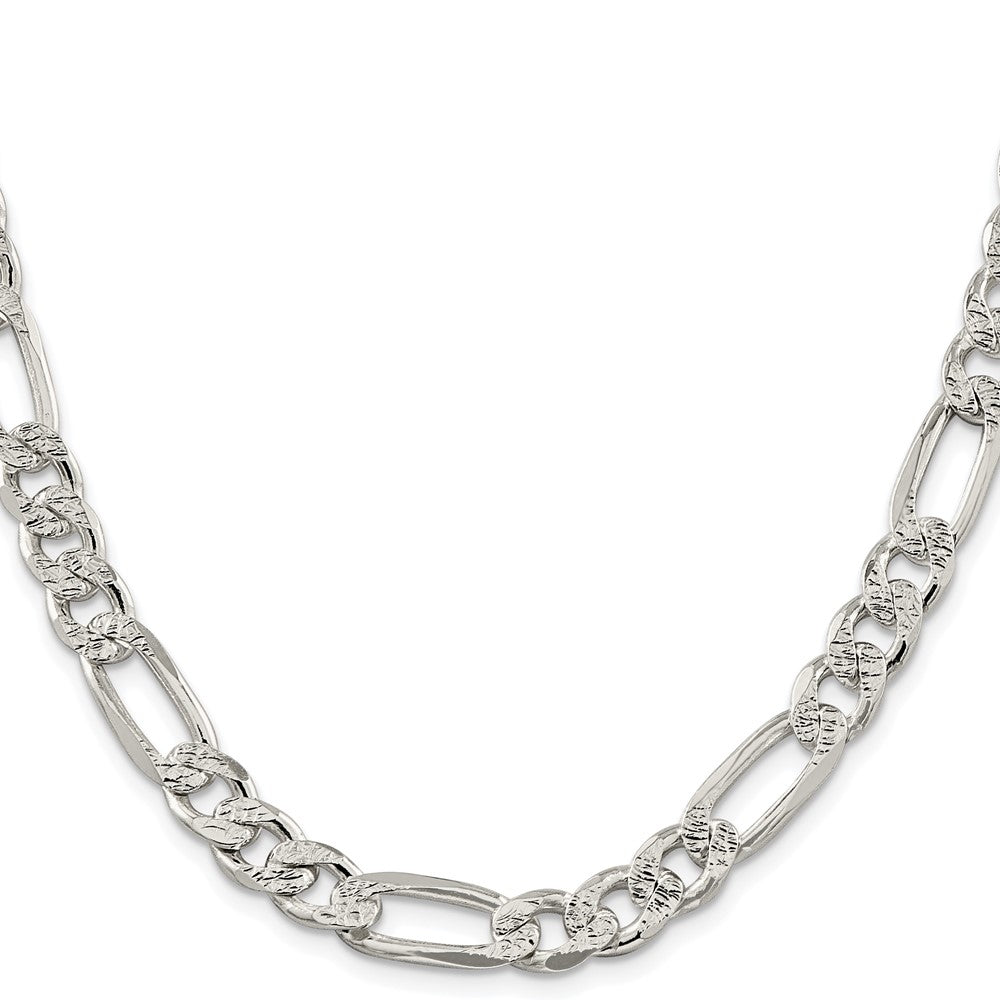 Sterling Silver Rhodium-plated 9.5mm Pav Flat Figaro Chain