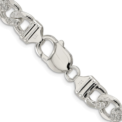 Sterling Silver Rhodium-plated 9.5mm Pav Flat Figaro Chain