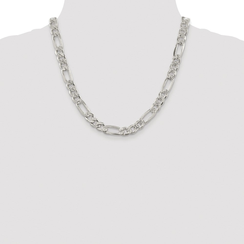 Sterling Silver Rhodium-plated 9.5mm Pav Flat Figaro Chain