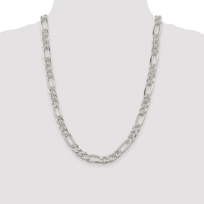 Sterling Silver Rhodium-plated 9.5mm Pav Flat Figaro Chain