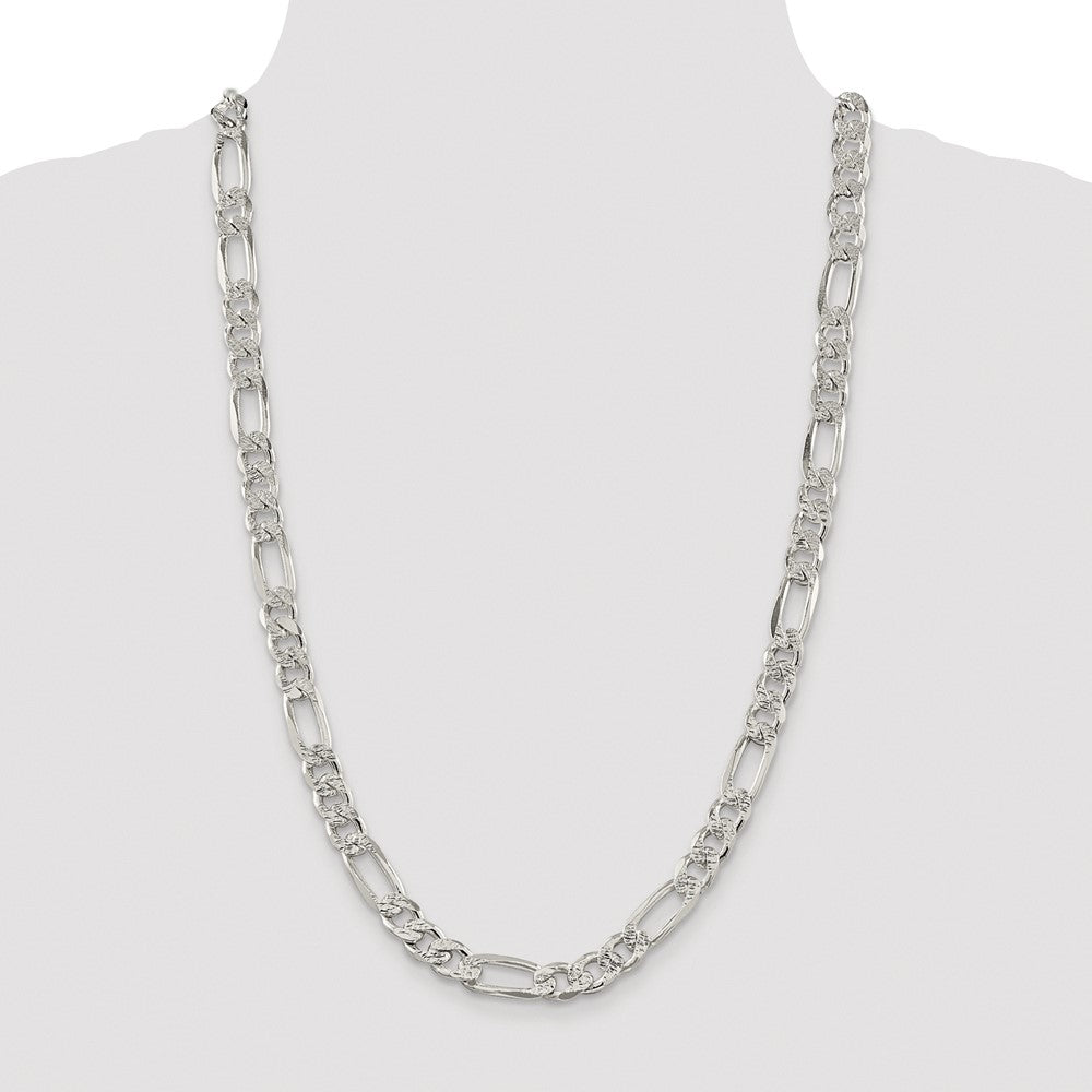 Sterling Silver Rhodium-plated 9.5mm Pav Flat Figaro Chain