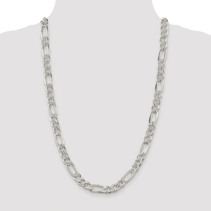 Sterling Silver Rhodium-plated 9.5mm Pav Flat Figaro Chain