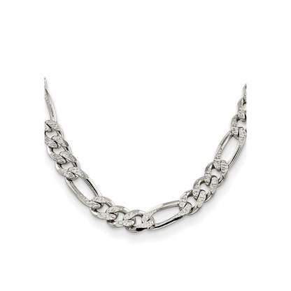 Sterling Silver 11.0mm Pav Flat Figaro Chain