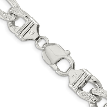 Sterling Silver 11.0mm Pav Flat Figaro Chain