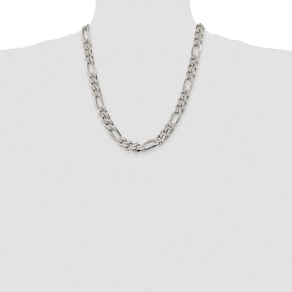 Sterling Silver 11.0mm Pav Flat Figaro Chain