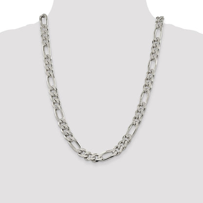 Sterling Silver 11.0mm Pav Flat Figaro Chain