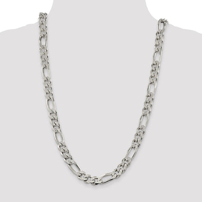 Sterling Silver 11.0mm Pav Flat Figaro Chain