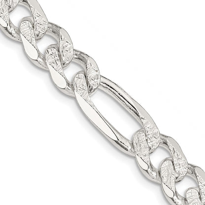 Sterling Silver 11.0mm Pav Flat Figaro Chain