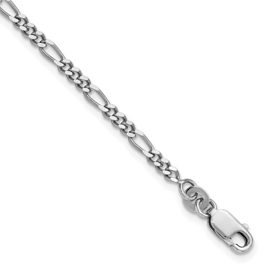 Sterling Silver Rhodium-plated 2.5mm Figaro Chain Anklet