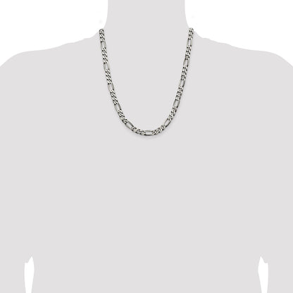 Sterling Silver Antiqued 6.5mm Figaro Chain