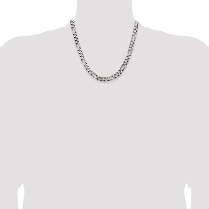 Sterling Silver Antiqued 7.5mm Figaro Chain