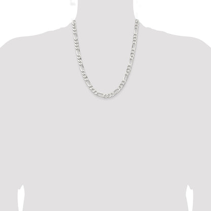 Sterling Silver Rhodium-plated 7.5mm Figaro Chain