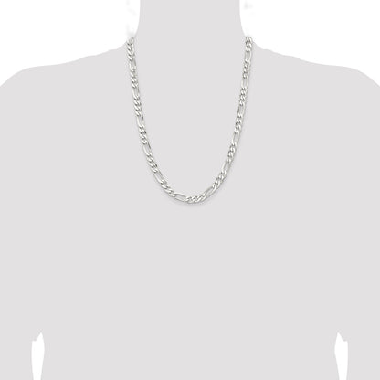 Sterling Silver Rhodium-plated 7.5mm Figaro Chain